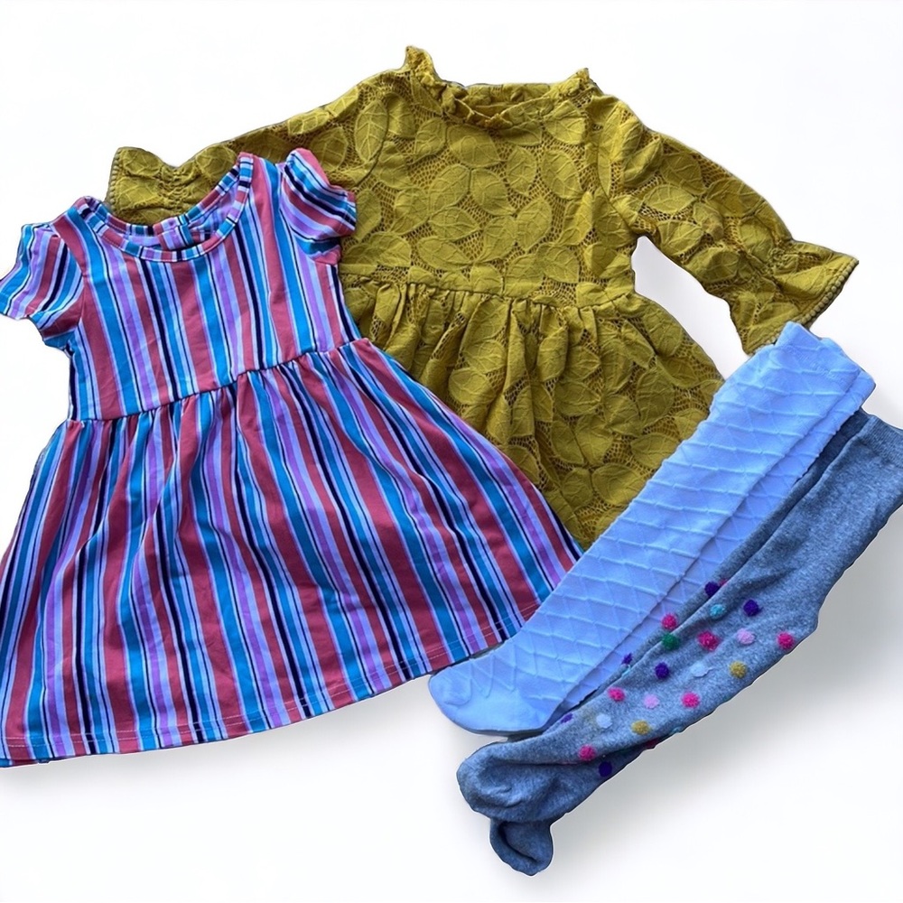 Bundle of dresses & tights size 2T